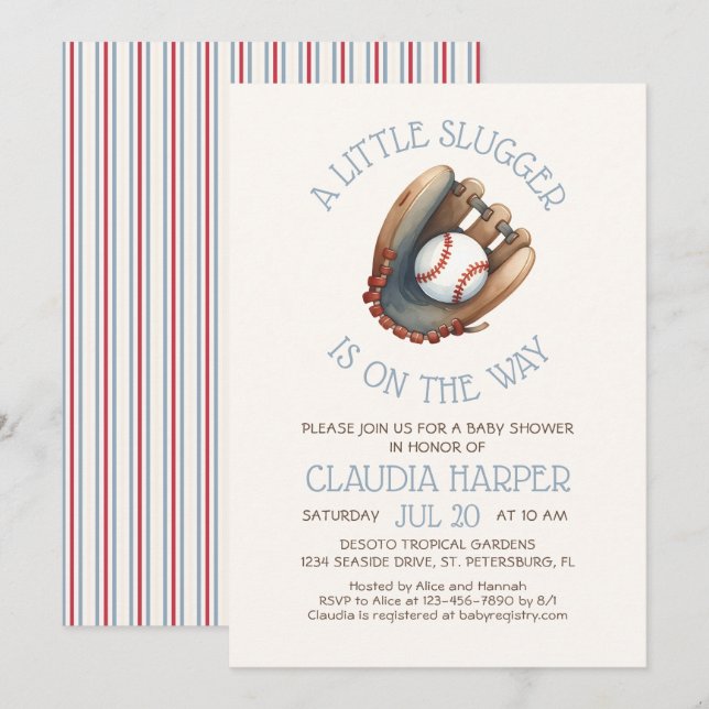Invitation Baby Shower Little Slugger (Devant / Derrière)