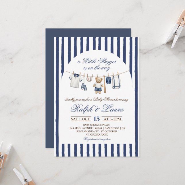 Invitation Baby Shower Little Slugger (Devant/Arrière en situation)