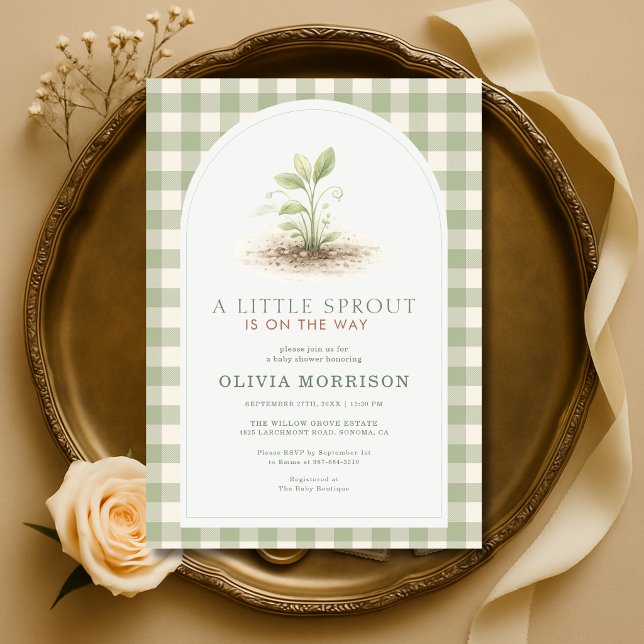 Invitation Baby Shower Little Sprout Gingham Vert (Créateur téléchargé)