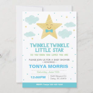 Invitation Baby shower Little Star Twinkle bleu