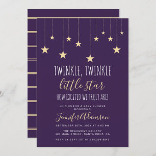 Invitation Baby shower Little Star Twinkle violet foncé