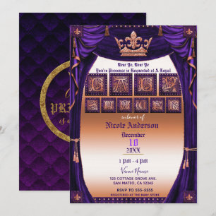 Invitation Baby Shower Livre de Contes Couronne Royale Violet