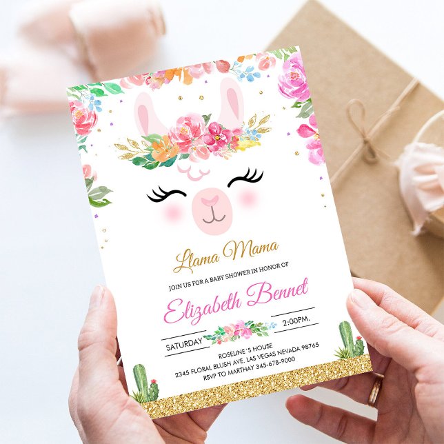 Invitation Baby shower Llama Alpaca Fiesta Cactus (Créateur téléchargé)