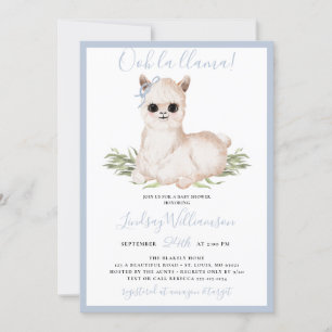 Invitation Baby shower Llama Bleu