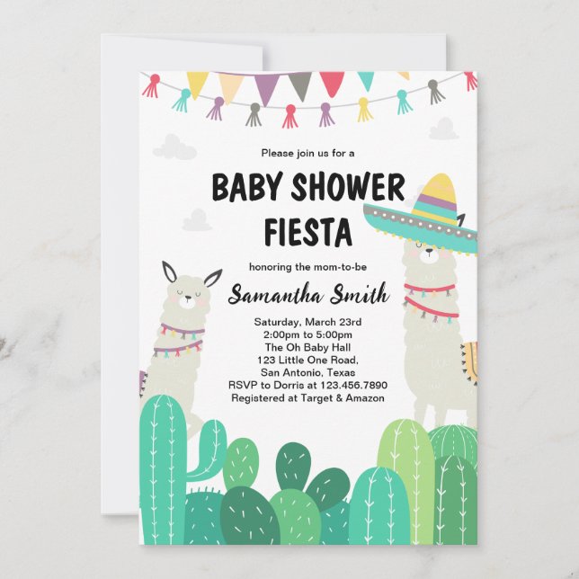 Invitation Baby shower Llama Cactus (Devant)