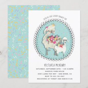 Invitation Baby shower Llama Mamma dessinée à la m