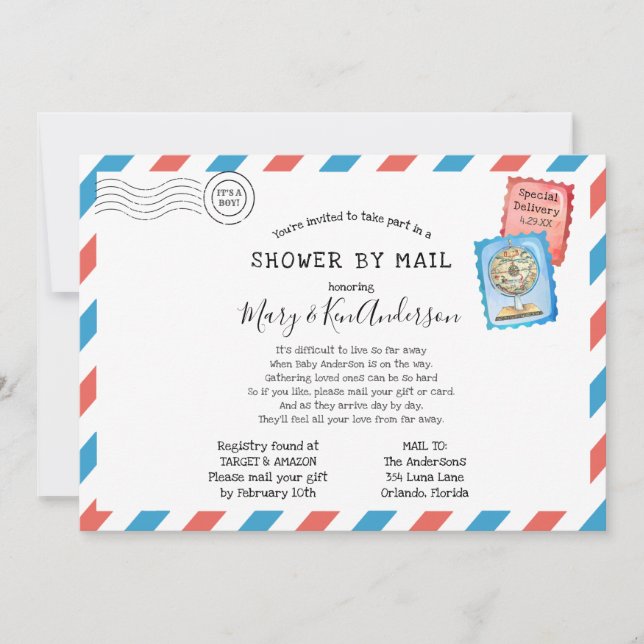 Invitation Baby shower longue distance par courrier (Devant)