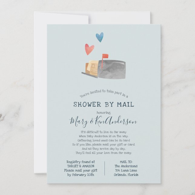 Invitation Baby shower longue distance par courrier (Devant)