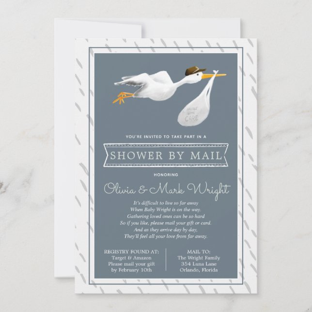 Invitation Baby shower longue distance par courrier (Devant)