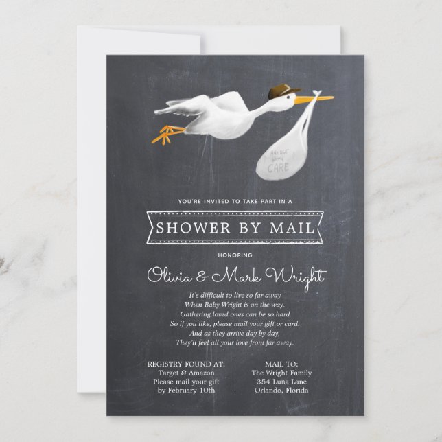 Invitation Baby shower longue distance par courrier (Devant)