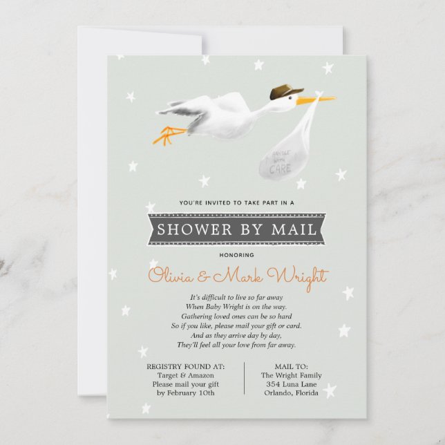 Invitation Baby shower longue distance par courrier (Devant)
