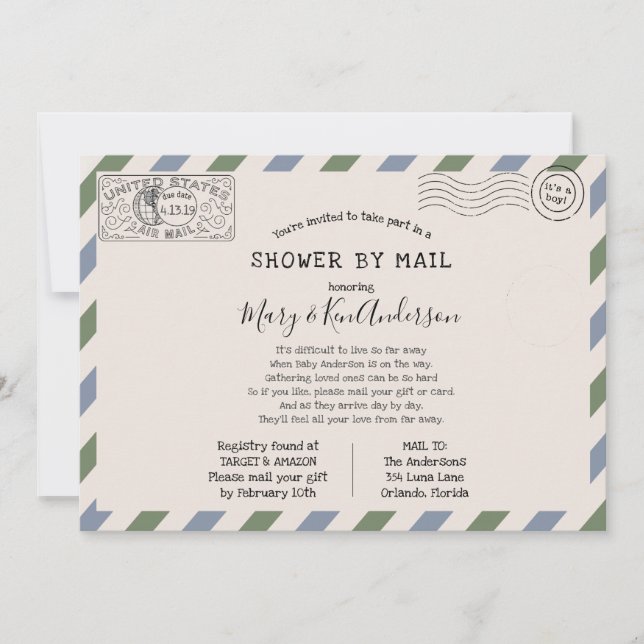 Invitation Baby shower longue distance par courrier (Devant)