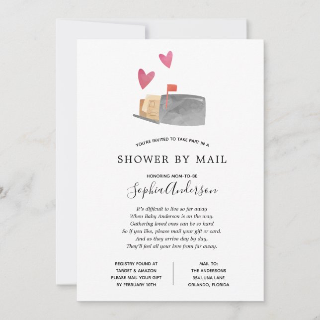 Invitation Baby shower longue distance par courrier (Devant)