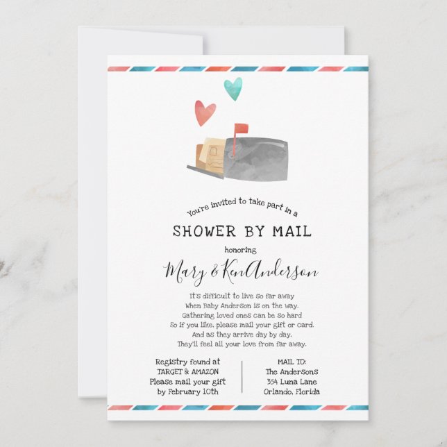 Invitation Baby shower longue distance par courrier avec bord (Devant)