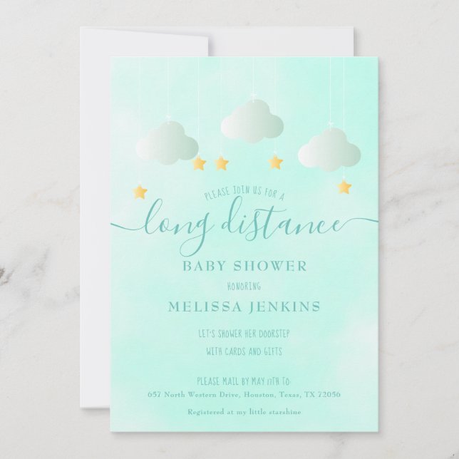 Invitation Baby shower Longue Distance Par Mail Boy Neutral (Devant)