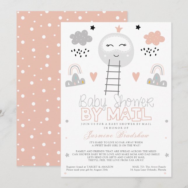 Invitation Baby shower longue distance vers la Lune (Devant / Derrière)