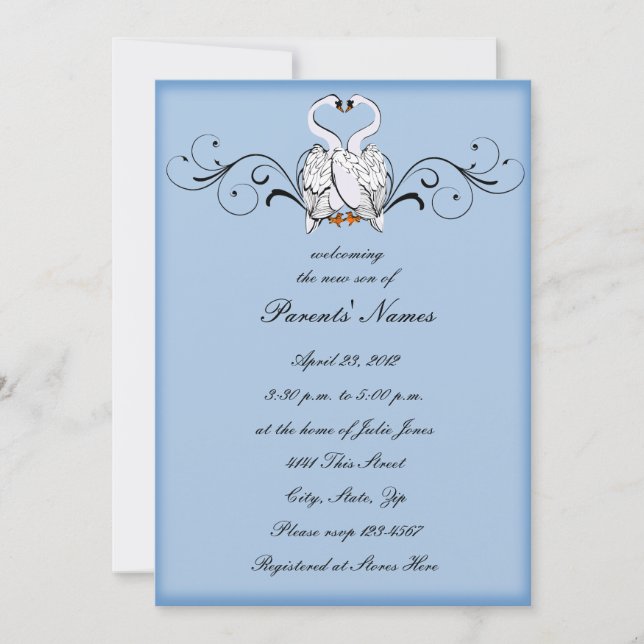Invitation Baby shower Love Swans (Devant)