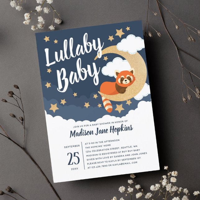 Invitation Baby shower Lullaby Baby Red Panda Moon (Créateur téléchargé)
