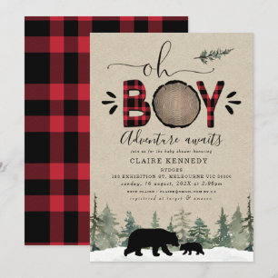 Invitation Baby shower Lumberjack Oh Boy Flannel
