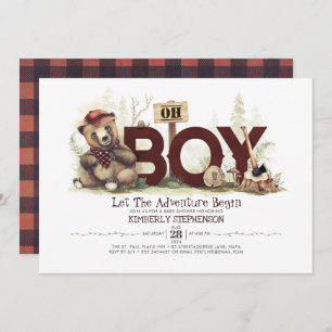 Invitation Baby shower Lumberjack Woodland Little Bear Cub