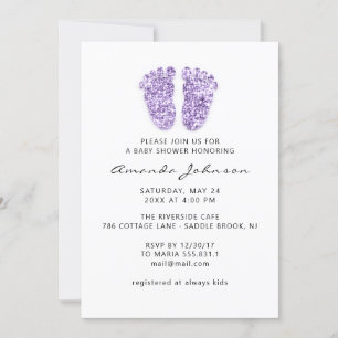 Invitation Baby shower Lumière violet pieds Parties scintilla