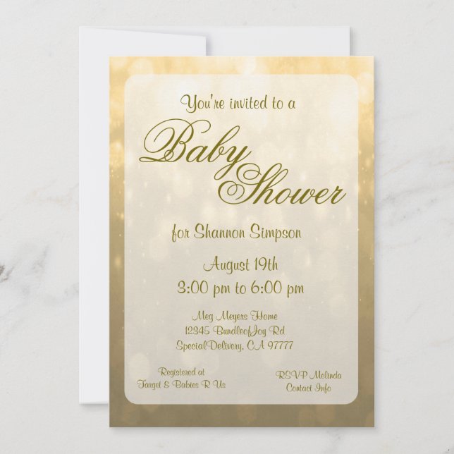 Invitation Baby shower | Lumières Gold Bokeh (Devant)