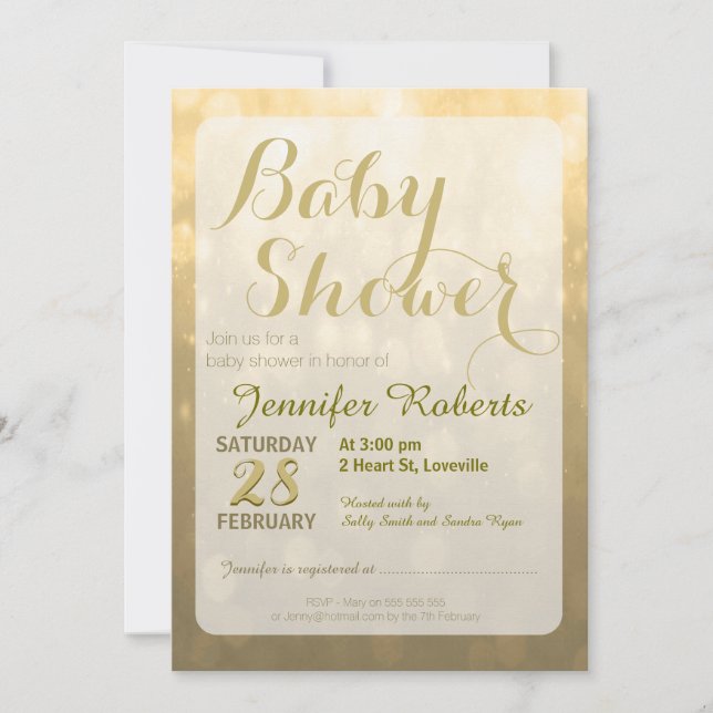 Invitation Baby shower | Lumières Golden Bokeh (Devant)