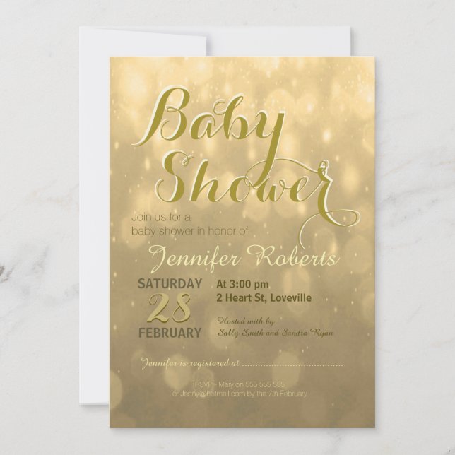 Invitation Baby shower | Lumières Golden Bokeh (Devant)
