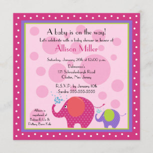 Invitation Baby shower lumineux et d'amusement d'éléphant