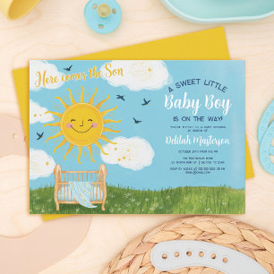 Invitation Baby shower lumineux et ludique "Voici le fils"