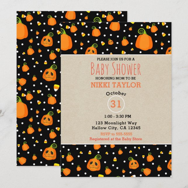 Invitation Baby shower lunaire Citrouille d'Halloween (Devant / Derrière)