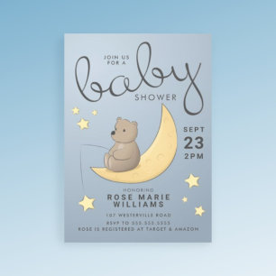 Invitation Baby shower   Lune d'ours et étoiles