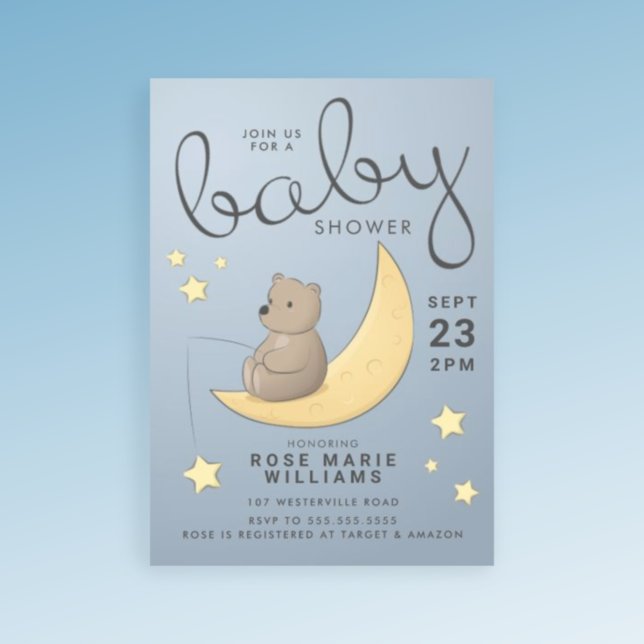 Invitation Baby shower | Lune d'ours et étoiles (Créateur téléchargé)