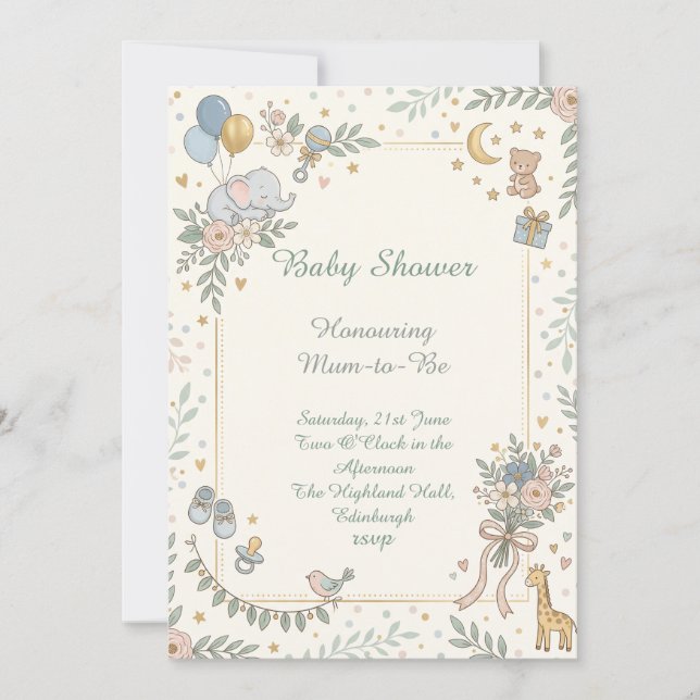Invitation Baby Shower Lune Et Étoiles (Devant)