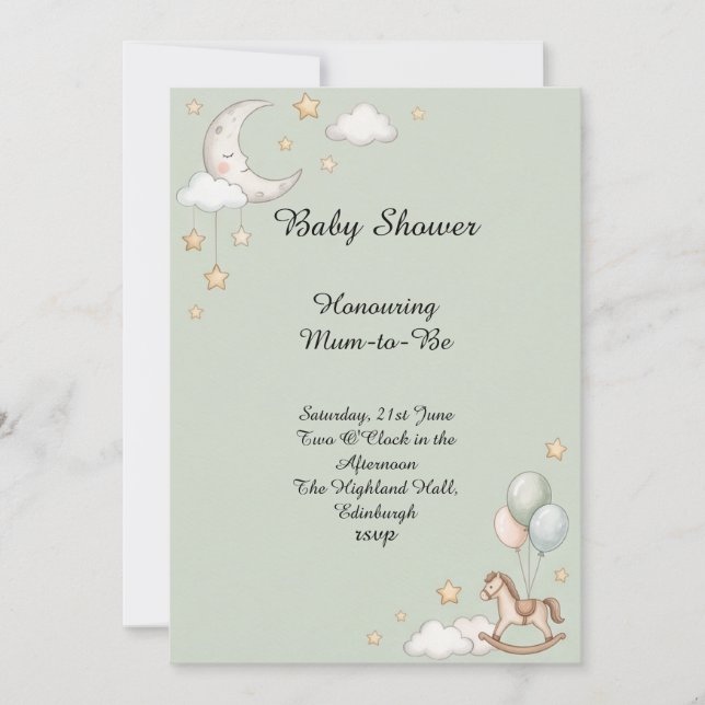 Invitation Baby Shower Lune Et Étoiles (Devant)