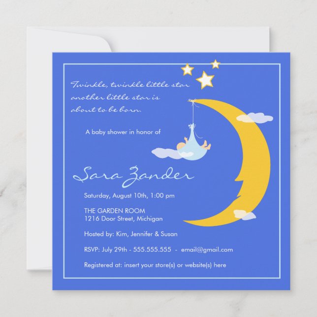 Invitation baby shower Lune et étoiles (Devant)