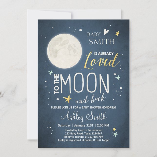 Invitation Baby shower Lune et étoiles Espace Galaxy Douche (Devant)