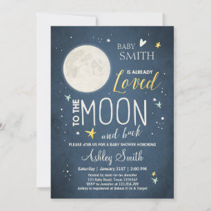 Invitation Baby shower Lune et étoiles Espace Galaxy Douche