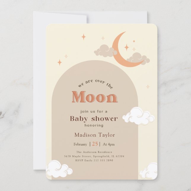 Invitation Baby Shower Lune et Étoiles Moderne (Devant)