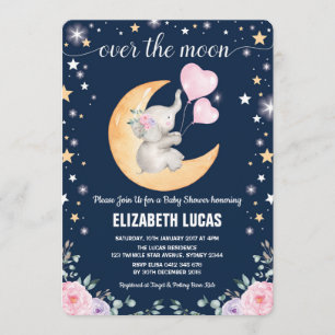 Invitation Baby shower Lune / Girly Elephant Twinkle Star