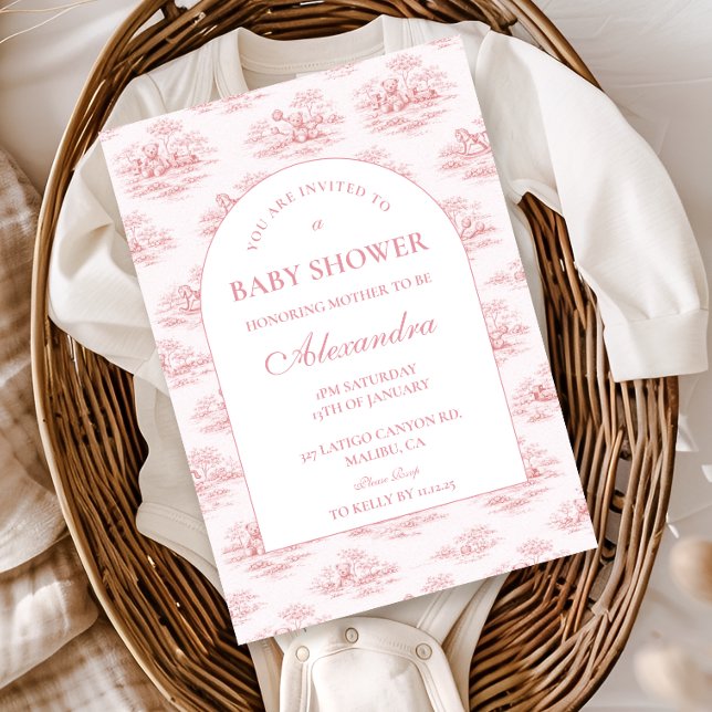 Invitation Baby Shower Luxueux Rose Toile (Créateur téléchargé)