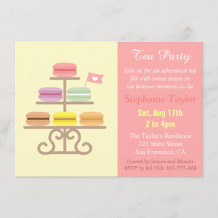 Invitation Baby shower Macaron Tea Party, rose sucré