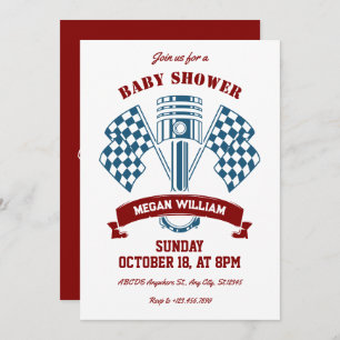 Invitation Baby shower machine de course de moto rétro