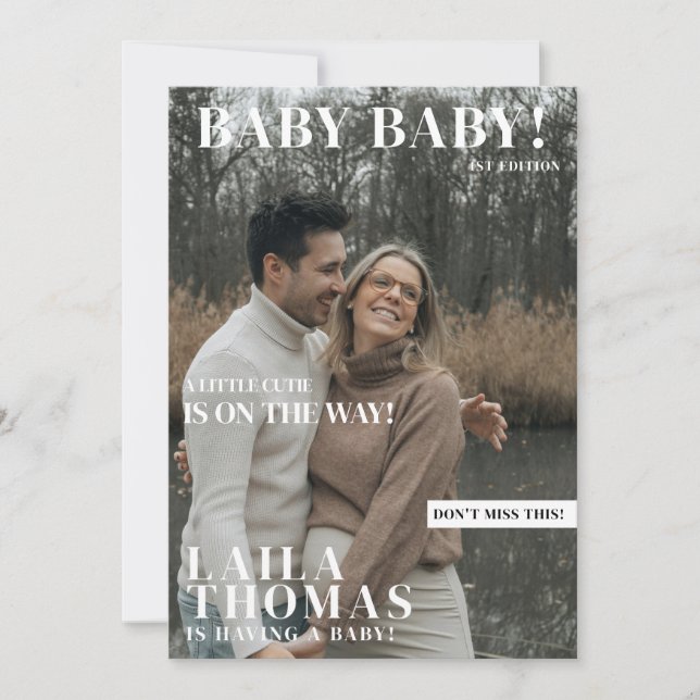 Invitation Baby shower Magazine Style de couverture Photos Mo (Devant)