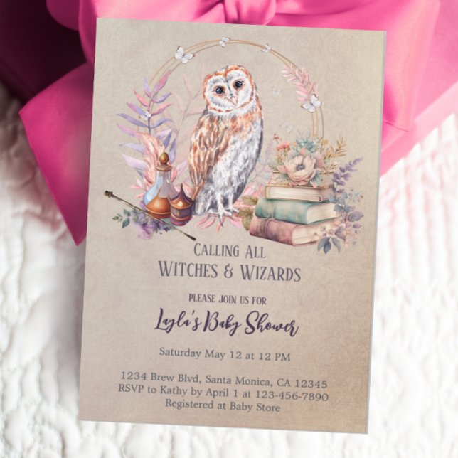 Invitation Baby shower Magic Owl Girl Wizard (Créateur téléchargé)