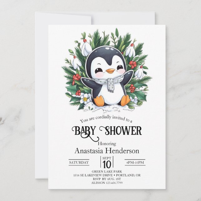 Invitation Baby shower Magic Pretty Penguin (Devant)