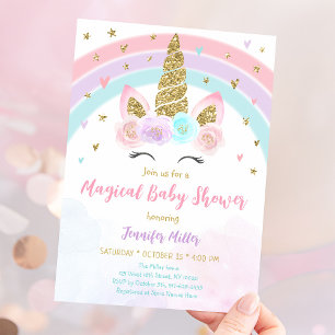 Invitation Baby shower magique Arc-en-ciel Unicorne