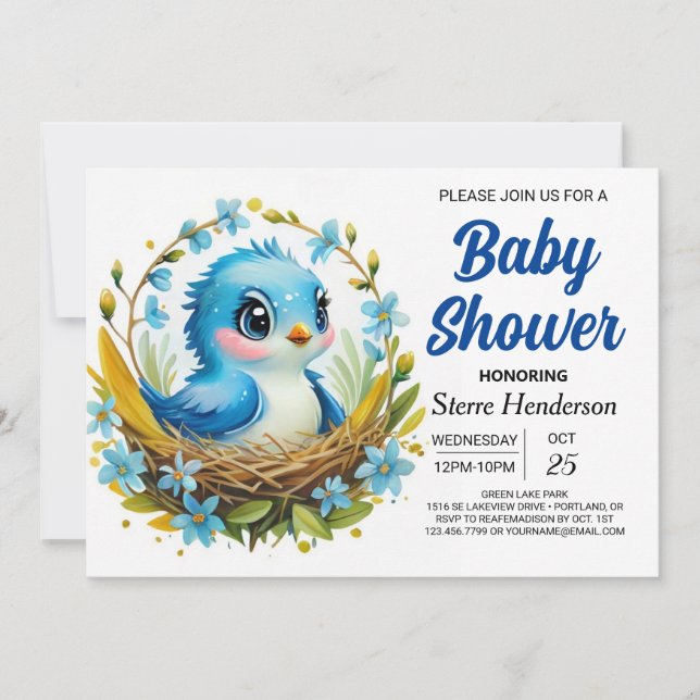 Invitation Baby shower Magique Bois Bleu Bois (Devant)