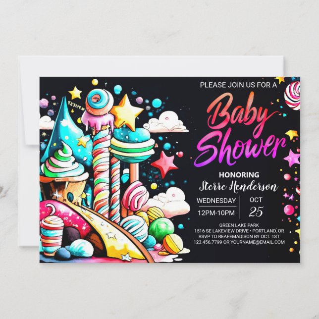 Invitation Baby shower Magique Candyland Extravaganza (Devant)