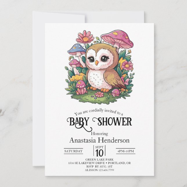 Invitation Baby shower magique de Chouette enchantée (Devant)